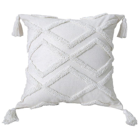 Boho Cotton Cushion Cover with Tassels | Tufted Design 16 - 45x45cm