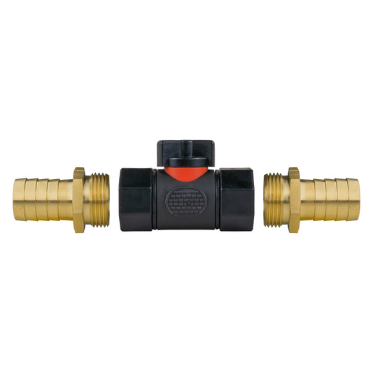 In-Line BSPF Valve with 2 x 19mm Brass Barb Connectors for Garden Irrigation Kit