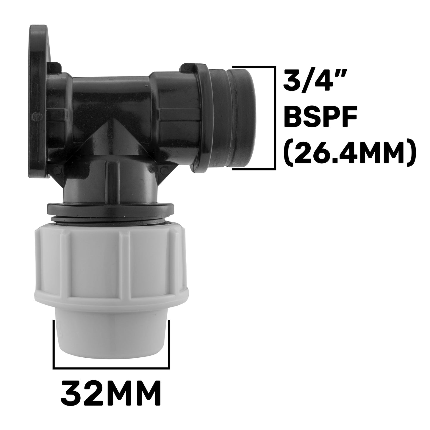 Wall Flange Kit 32mm MDPE - Brass Garden Tap 3/4in Barb for Outdoor Watering Kit