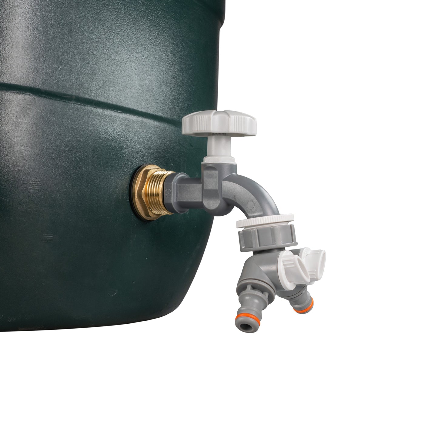 Water Butt Brass Kit 1in with Grey Dial Tap + Two-Way Splitter Hose Pipe Fitting