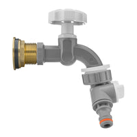 Water Butt Brass Kit 1in with Grey Dial Tap + Two-Way Splitter Hose Pipe Fitting