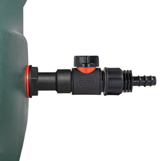 Water Butt Extension Kit 3/4in with In-Line Valve + 16mm Barb Hose Connector Set