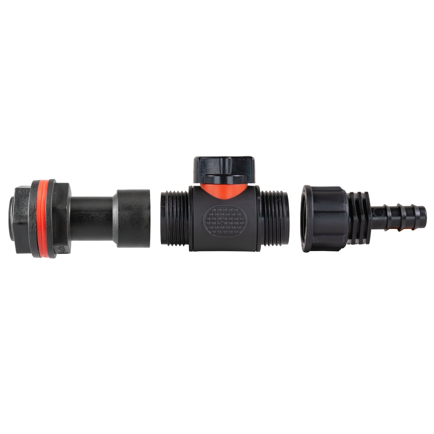Water Butt Extension Kit 3/4in with In-Line Valve + 16mm Barb Hose Connector Set