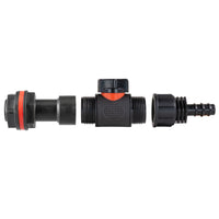 Water Butt Extension Kit 3/4in with In-Line Valve + 16mm Barb Hose Connector Set