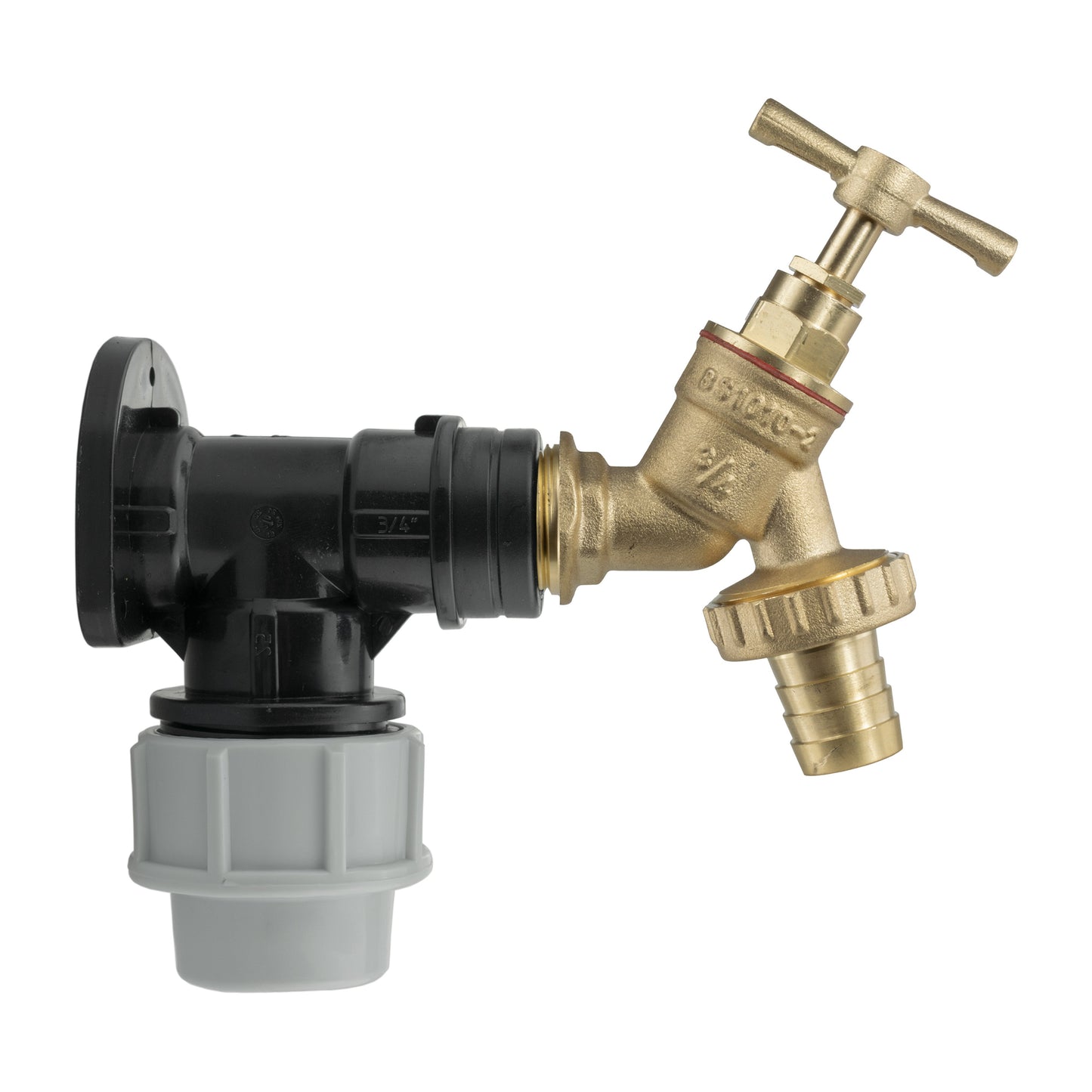 Wall Flange Kit 32mm MDPE - Brass Garden Tap 3/4in Barb for Outdoor Watering Kit