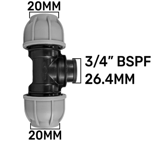 MDPE Tee 20mm - 3/4in BSPF - 20mm Drip Irrigation Fitting Pipe and Water Fitting